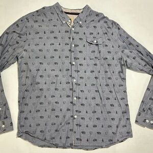 Free Nature Bear Print Long Sleeve Button Down Shirt Men's XXL Indian Cotton
